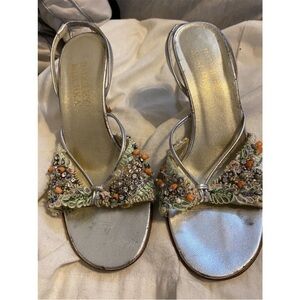 Badgley Mischka Silver Embellished Sandals